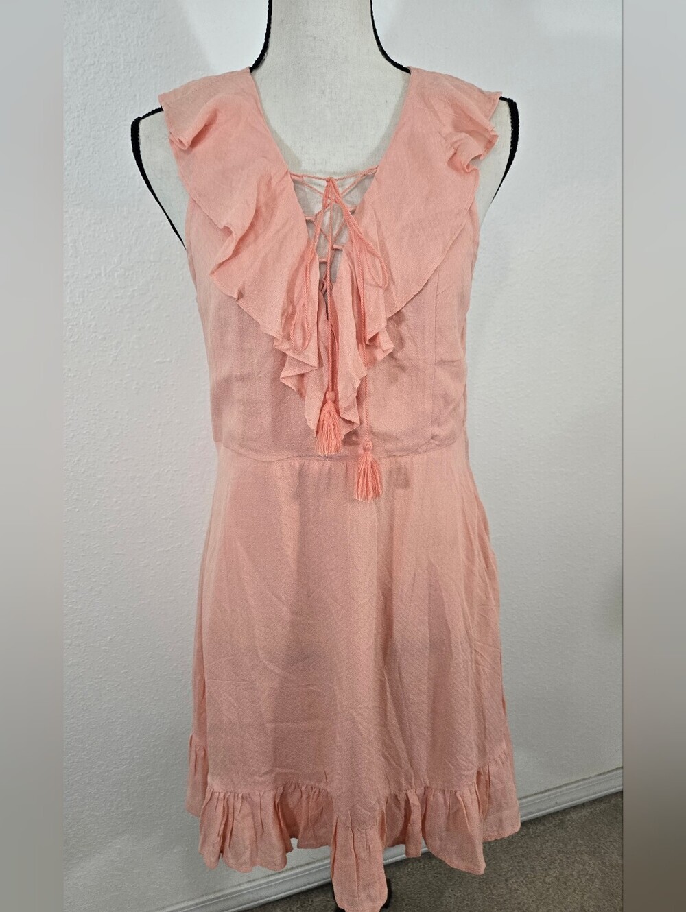 *NWT* Jack by BB Dakota Coral Pink Ruffle Tie-Front Lined Dress Flowy, size 8